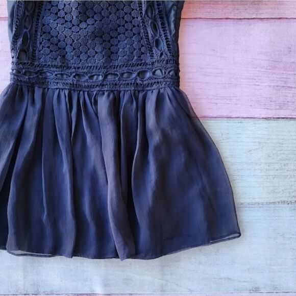 Self-Portrait Navy Blue Lace Crochet Sleeveless Boho A-line‎ Mini Dress Size 4 - Picture 3 of 5